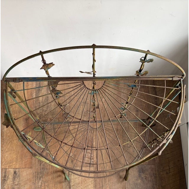 Green Early French Style Metal Garden Table With Trailing Ivy and Fan Shaped Shelves For Sale - Image 8 of 11