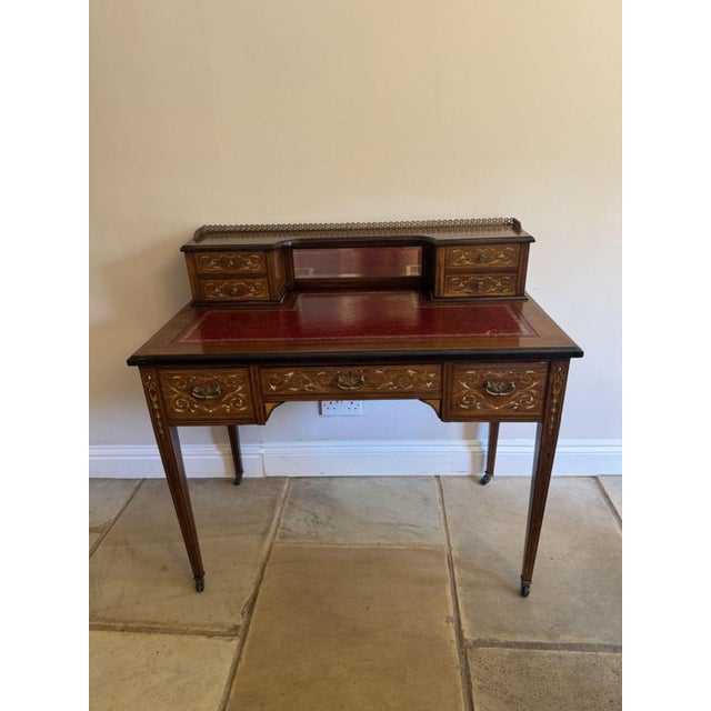 1900 - 1909 Antique Victorian Rosewood Inlaid Writing Desk, 1900 For Sale - Image 5 of 10