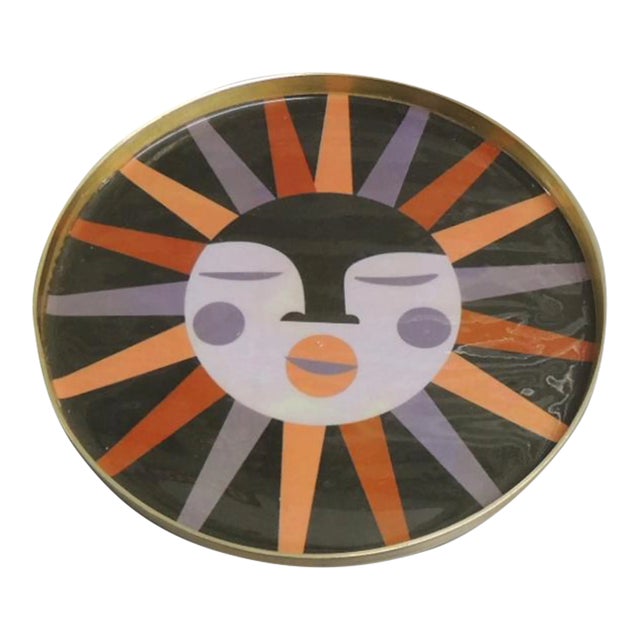 Sun Round Brass Enameled Round Small Trinket Tray Jonathan Adler Style For Sale