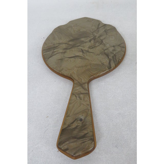 Art Deco Bakelite Green Marbleized Hand Held Vanity Mirror For Sale - Image 11 of 12