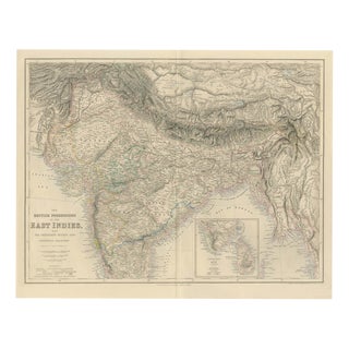 Antique Map of British India with Ceylon Continuation Inset, 1860 For Sale
