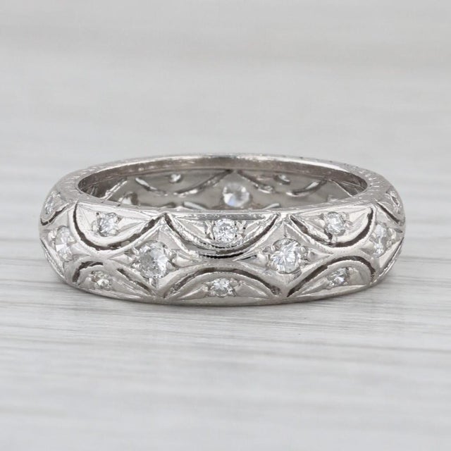 Vintage Diamond Wedding Anniversary Band Platinum Size 6.25 Stackable Ring For Sale - Image 4 of 7