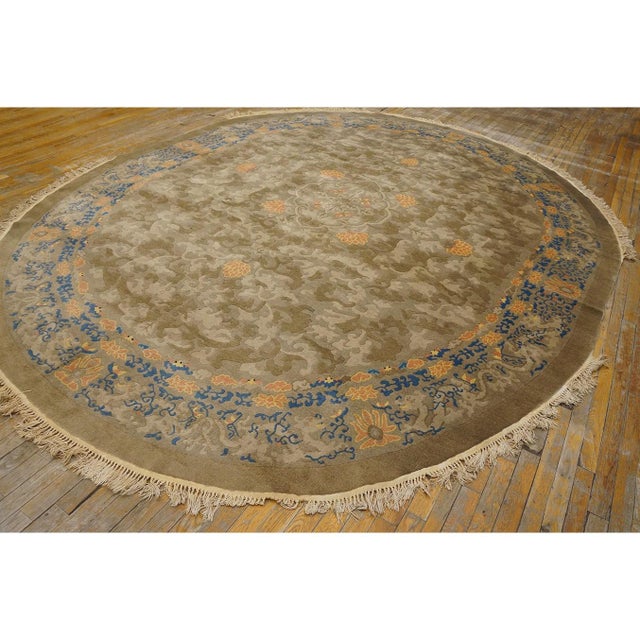 1900s Mocha Medallion Dragon Antique Chinese Peking Carpet Wool Oval Rug For Sale - Image 4 of 11