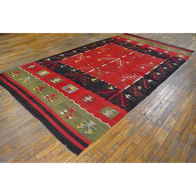 Antique European Besserabian Kilim Size: 6'6" x 12'4". Antique Besserabian Allover Geometric Hand Knotted Pile Rug, Circa...