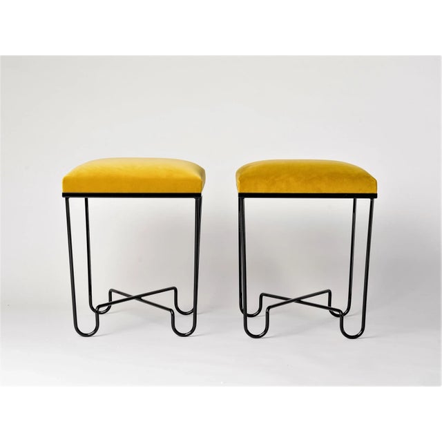 French Aronde Black Lacquered Feet and Gold Velvet Benches by Facto Atelier Paris For Sale - Image 3 of 10