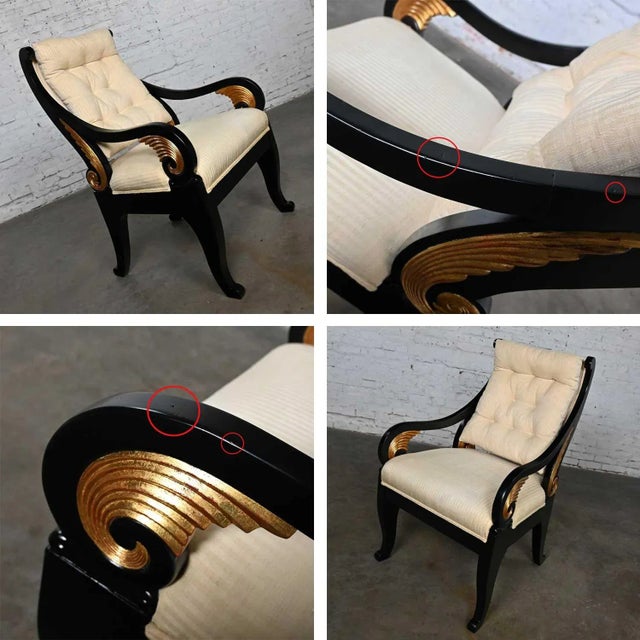Late 20th Century Neoclassic Revival Black Side Chair With Gilt Wing Accents & Off-White Fabric For Sale - Image 11 of 13