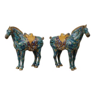 Pair of Vintage Chinese Cloisonne Horses For Sale