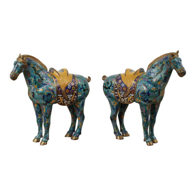 Pair of Vintage Chinese Cloisonne Horses For Sale