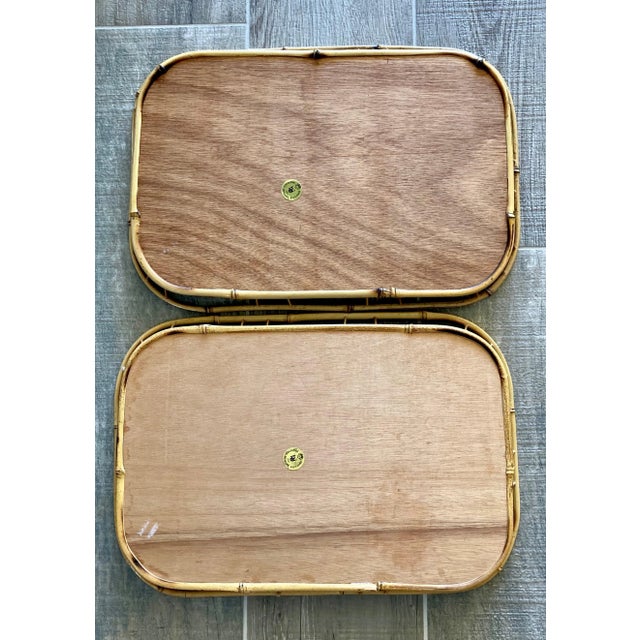 Circa 1970 Rattan & Bamboo Wooden Bottom Tiki Trays – a Pair For Sale - Image 10 of 13