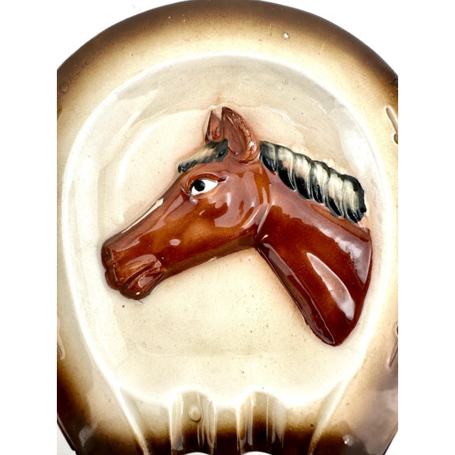 Ivory Vintage Mid Century Ceramic Horse Ashtray With Horseshoe Rim For Sale - Image 8 of 9