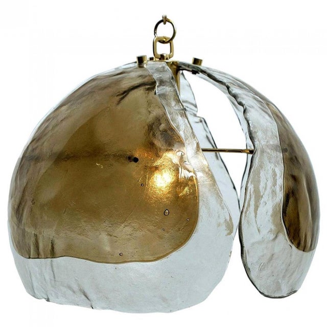 Murano Pendant Lights in Amber Glass and Brass, 1970s, Set of 2 For Sale - Image 4 of 12