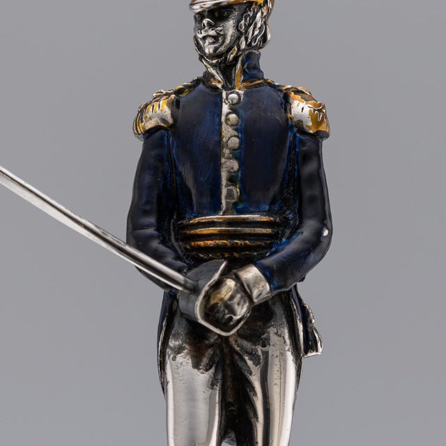 Antique 20th Century Italian Silver & Enamel Mounted Napoleonic Kingdom Guard, 1970s For Sale - Image 9 of 15