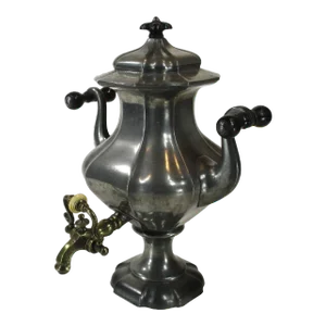 Antique Samovar, Tea Urn, Pewter / Brass English 19th Century James Dixon & Sons, Circa 1843