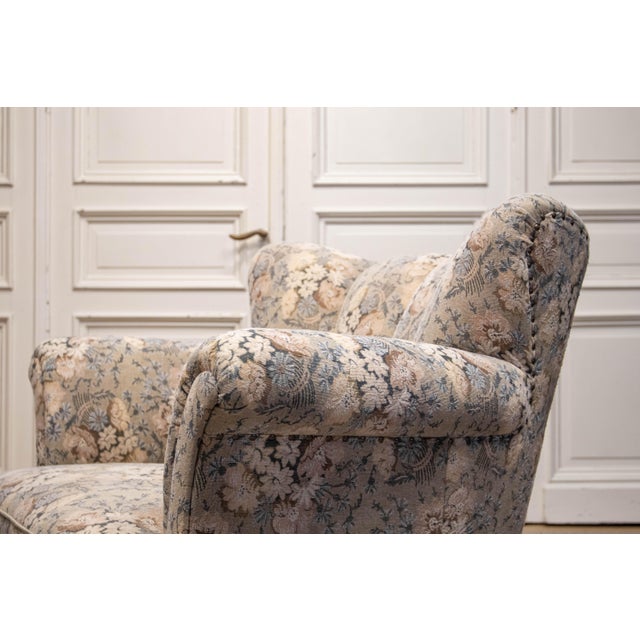 Vintage Danish Wingback Chair with Jacquard Fabric, 1940s For Sale - Image 11 of 15