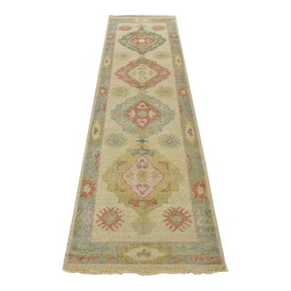 Anatolia Runner 3′ X 10′ Ivory Wool Tribal Hand-Knotted Oriental Rug For Sale