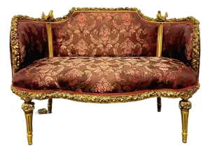 1990s Baroque Style Red Wine Sofa – Gold Leaf Details