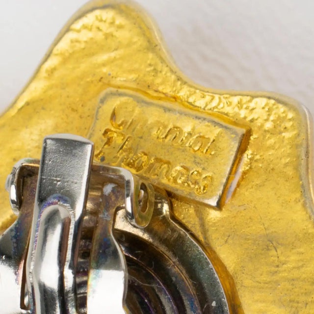 Chantal Thomass Paris Gilded Clip Earrings with Pink Salmon Ceramic Cabochons For Sale In Atlanta - Image 6 of 8