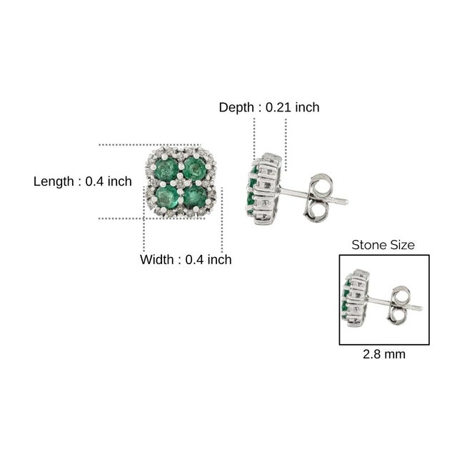 Green A Pair of 925 Sterling Silver Round Cut Emerald Cluster Stud Earrings by Cara&her For Sale - Image 8 of 10