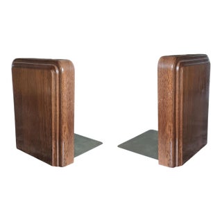 1960s Walnut and Stainless Steel Bookends- A Pair For Sale