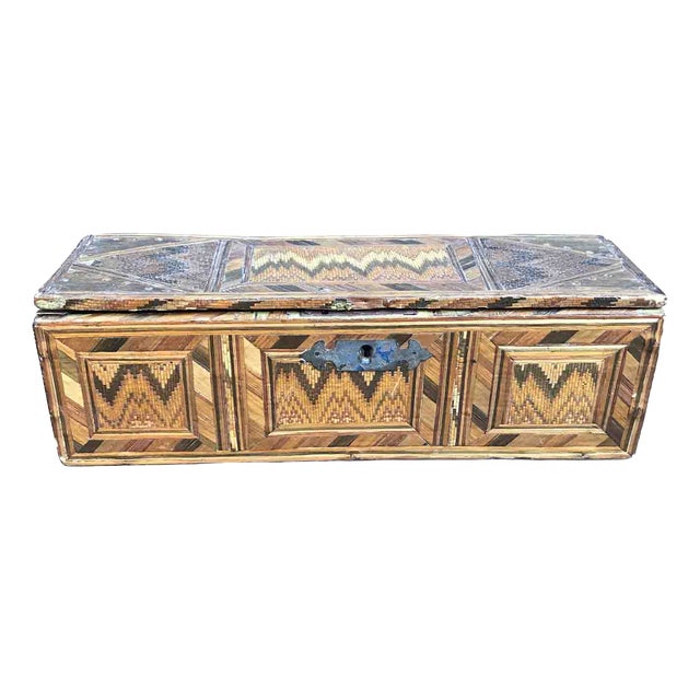 Antique Woven Straw Box For Sale