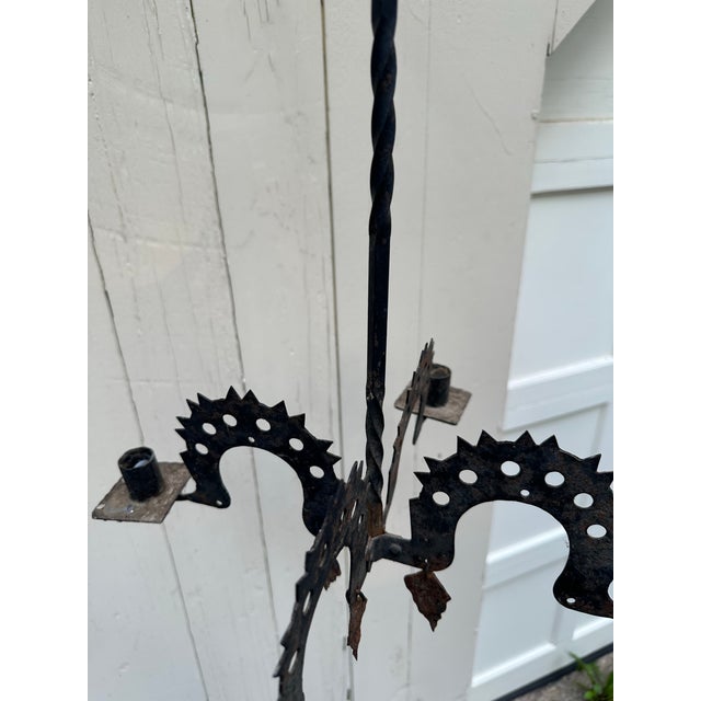 Vintage Primitive Four Arm Iron Candle Light For Sale In New York - Image 6 of 6