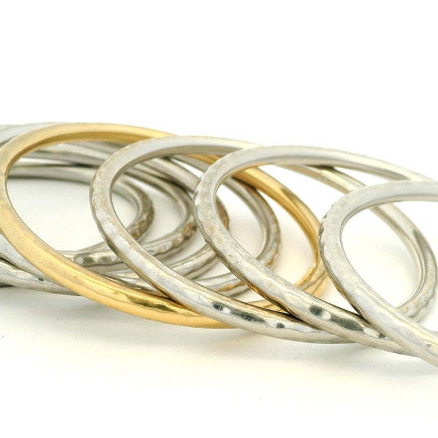 Roberto Coin Martellato 18k Gold and Sterling Silver Set of Eight Bangles For Sale - Image 9 of 11