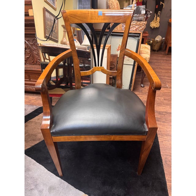 Set of 10 Biedermeier-Style Colombian Dining Chairs in Mahogany & Black Leather For Sale - Image 11 of 11