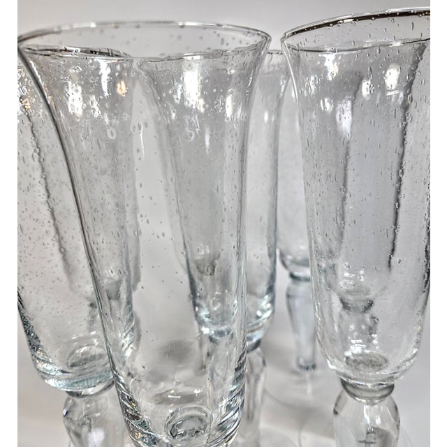 Handblown Bubbled Champagne Flutes- Set of Eight For Sale - Image 4 of 11