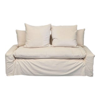 Crate & Barrel Cream Loveseat With Removable Slipcover and Cushions For Sale