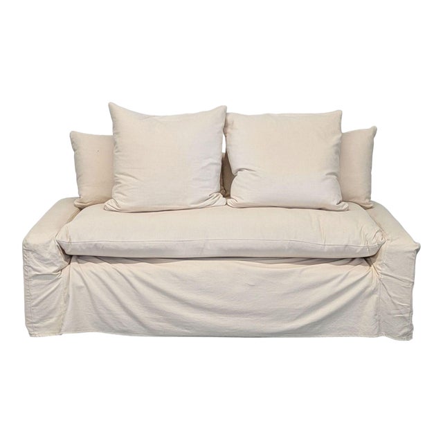 Crate & Barrel Cream Loveseat With Removable Slipcover and Cushions For Sale