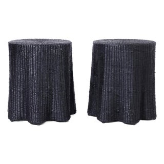 Pair of Black Woven Reed Ghost Drapery Stands For Sale