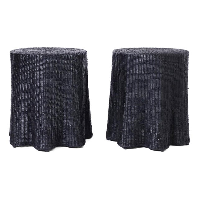 Pair of Black Woven Reed Ghost Drapery Stands For Sale