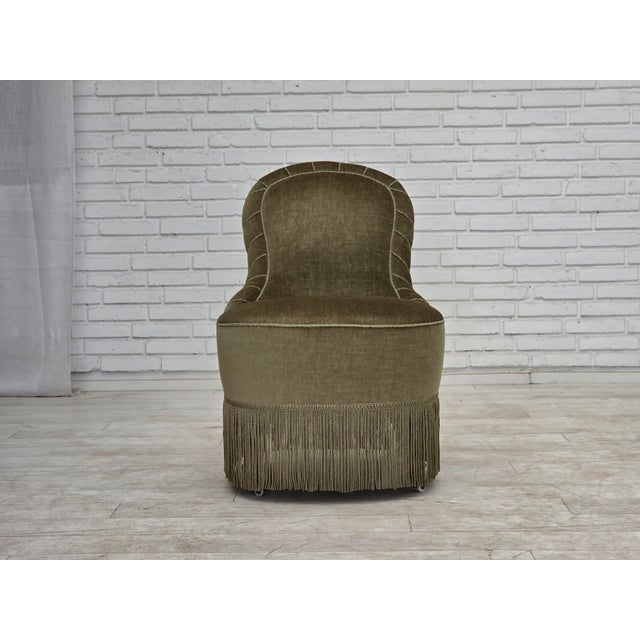 1950s Danish Easy Chair in Green Furniture Velour, 1960s For Sale - Image 5 of 16