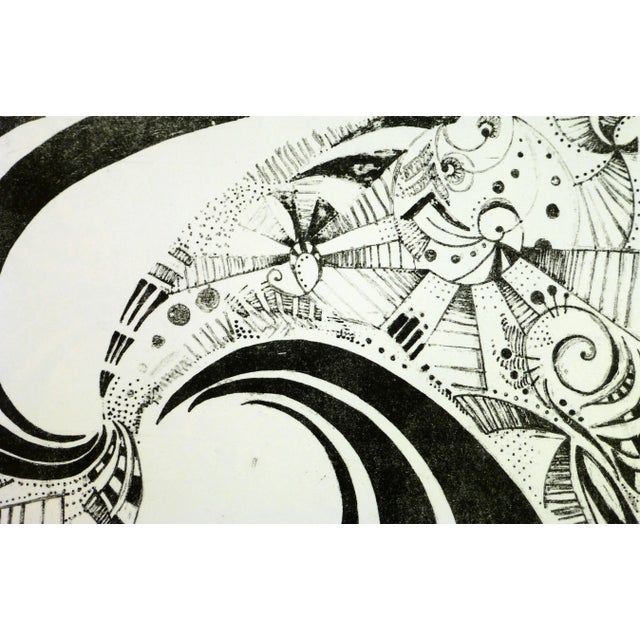 Contrasting black and white abstract style spiral in ink on paper, 2006. Signed lower right. Original artwork on paper...