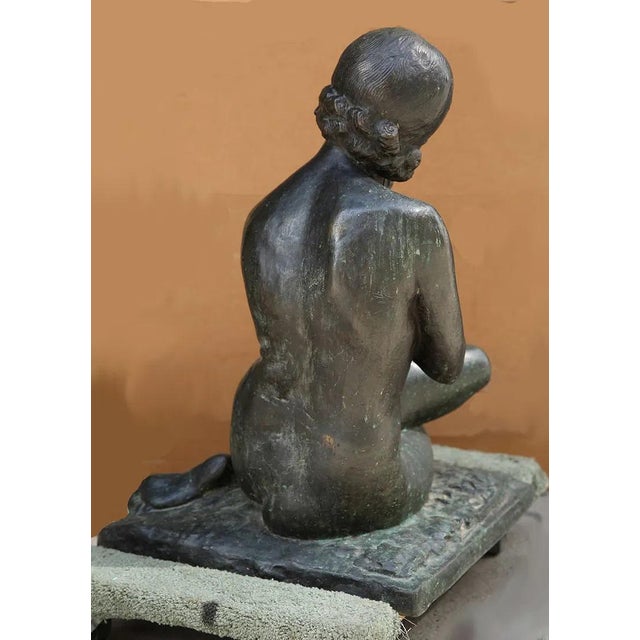 Bronze Mid 20th Century Nude Seated Girl - Leonida Bronze For Sale - Image 8 of 8