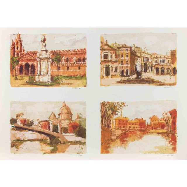 Lithograph on wove paper, realized in 1980s. Hand signed under each image. Excellent condition. In Vedute italiane, Franco...