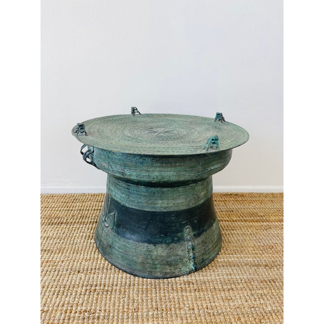 Vintage Asian Style Patinaed Bronze Rain Drum Table For Sale - Image 4 of 14