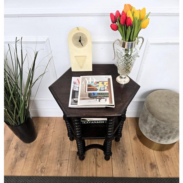 Antique Italian Hexagonal Walnut Side Table, 1890s For Sale - Image 5 of 9