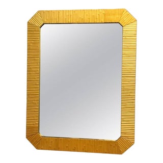 Bamboo Modern Mirror With Brass Inner Frame For Sale