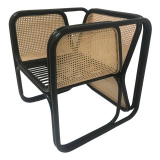 Large Rattan Armchair with Cane Back and Seat For Sale