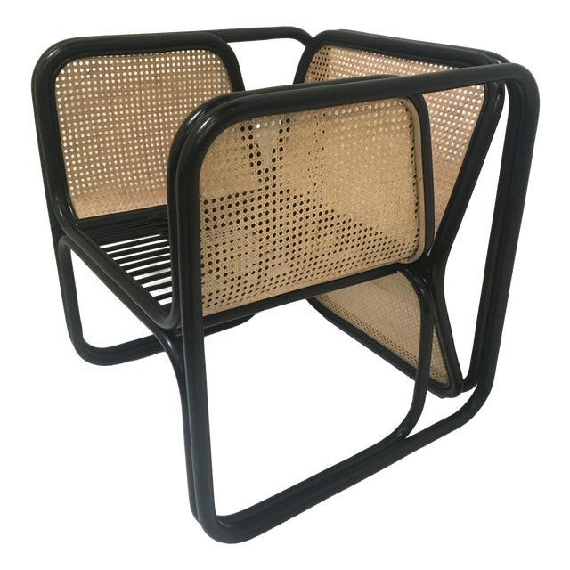 Large Rattan Armchair with Cane Back and Seat For Sale