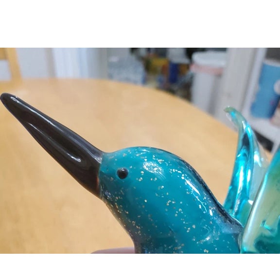 Vintage Gca Murano Style Art Glass Blue Turquoise Flying Hummingbird Figurine For Sale In Houston - Image 6 of 6
