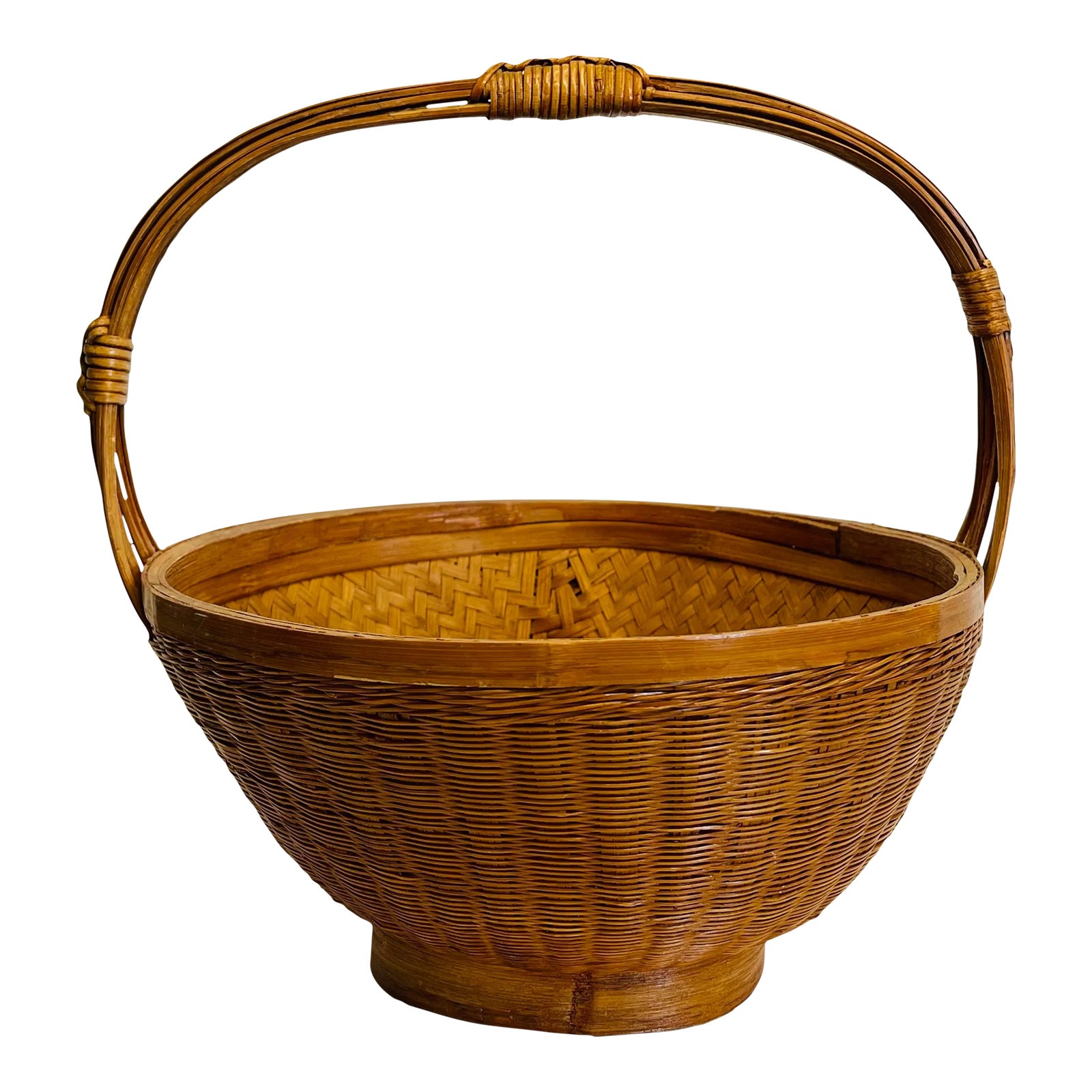 Vintage 1960s Handled Round Wicker Basket Chairish