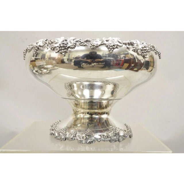 Vintage English Victorian Silver Plated Grapevine Pedestal Base Punch Bowl For Sale - Image 10 of 10