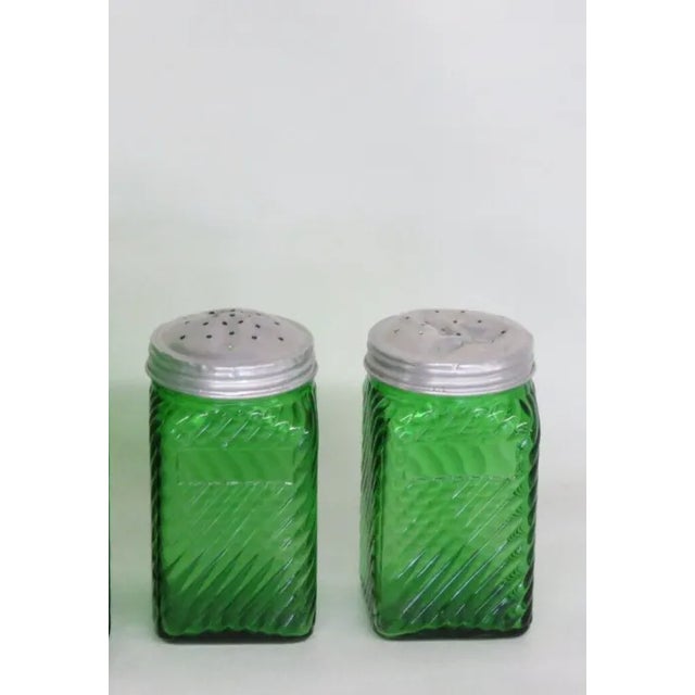 Owens Illinois Diagonal Ribbed Emerald Green Glass Shakers a Pair For Sale - Image 10 of 10