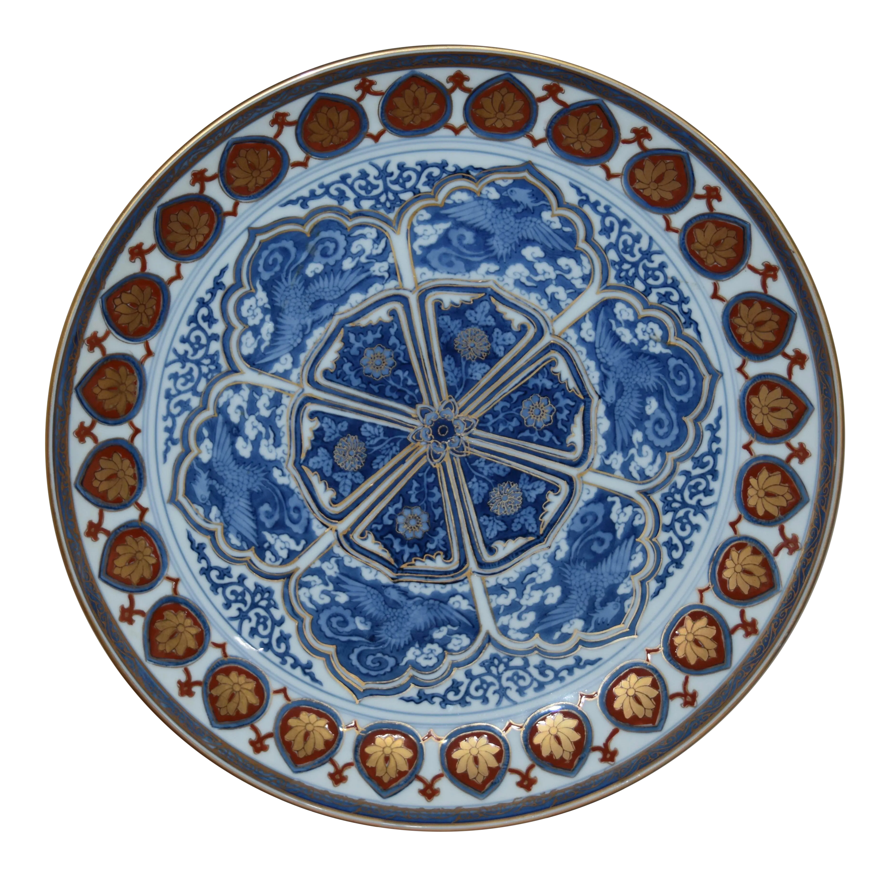 Gold Imari Hand Painted Decorative Plate Lotus & Blue Phoenix