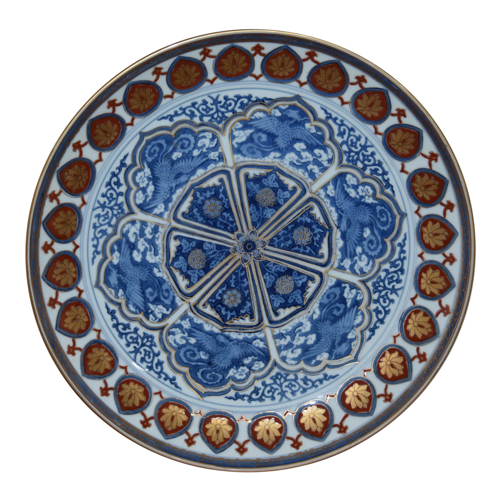 Gold Imari Hand Painted Decorative Plate Lotus & Blue Phoenix