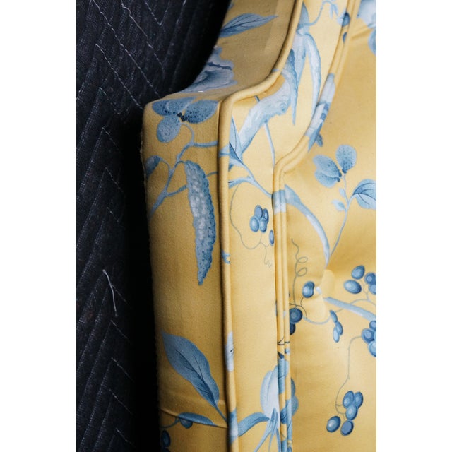 Yellow Vintage Yellow & Blue Chintz Upholstered Serpentine Tufted King Size Headboard For Sale - Image 8 of 14
