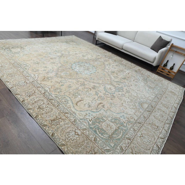 1970s Vintage Persian Handmade Wool Cotton Beige Area Rug For Sale - Image 10 of 11