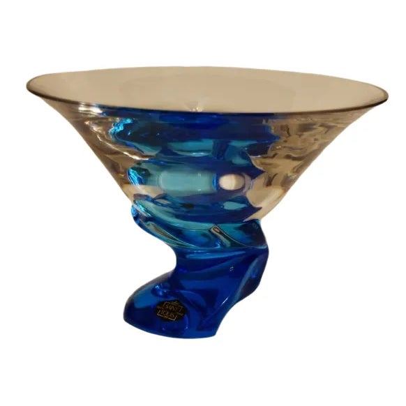 Beautiful and rare Saint-Louis Crystal “EOLE 1989” vase in a stunning blue and clear combination. This fine French crystal...